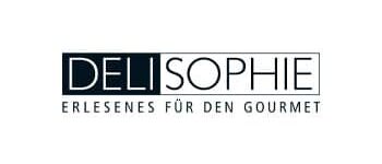Delisophie Das Logo zeigt den Text DELISOPHIE über dem deutschen Satz ERLESENES FÜR DEN GOURMET in einer klaren, modernen Schriftart.